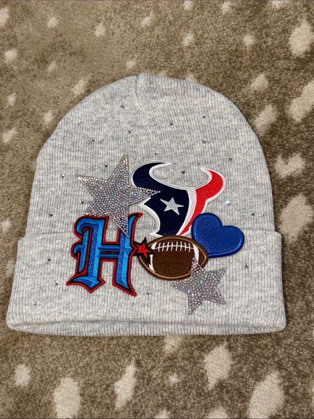 Houston Texans Custom Gray Beanie with Embellishments